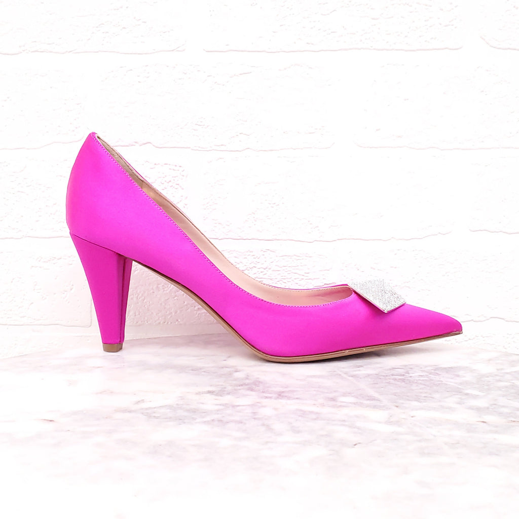 ALEXANDRE VAUTHIER HOT PINK SATIN PUMP WITH CRYSTAL - SIZE 37.5
