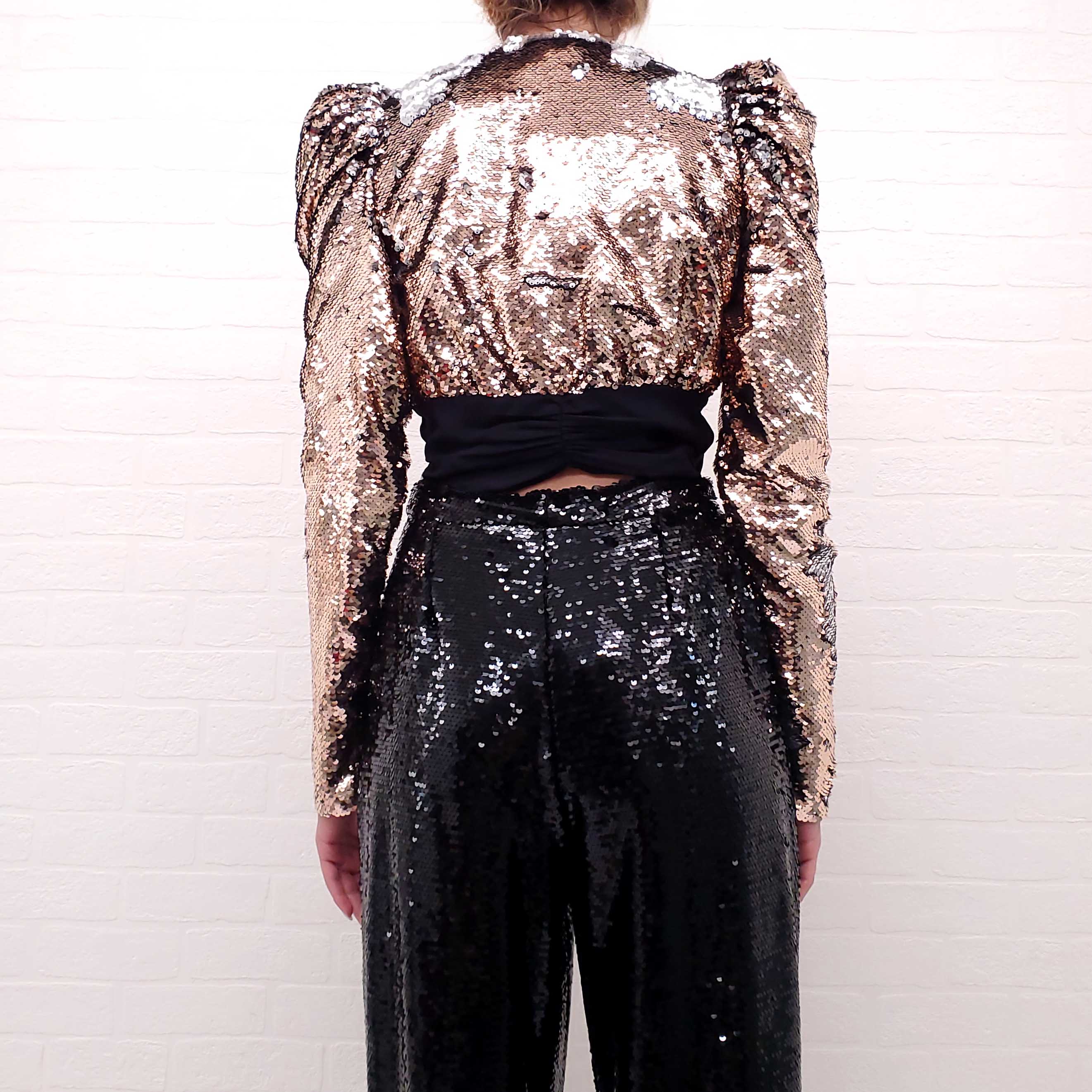 AMEN BRONZE SEQUIN CROPPED TUXEDO BLOUSE - SIZE 42