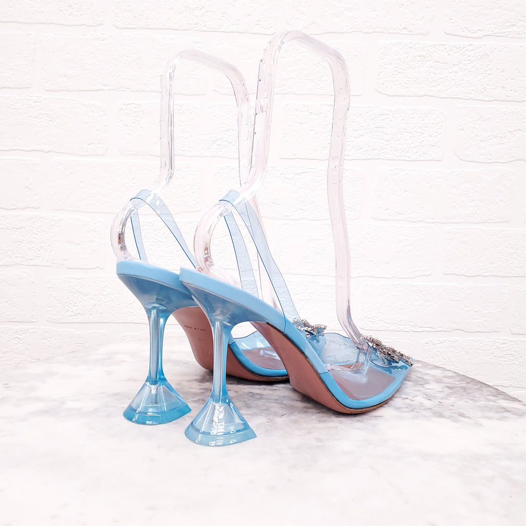 AMINA MUADDI BLUE PVC HEELS WITH CRYSTAL EMBLEM - SIZE 41