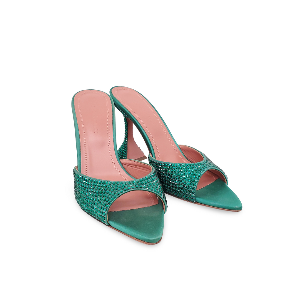 AMINA MUADDI GREEN CRYSTAL HEELS - SIZE 36