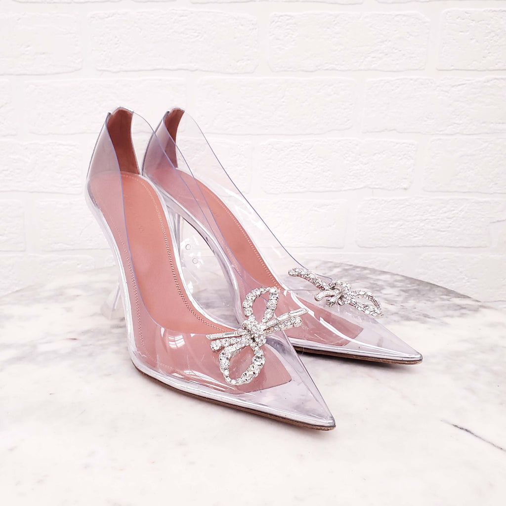 AMINA MUADDI LUCITE HEELS WITH CRYSTAL BOW - SIZE 41