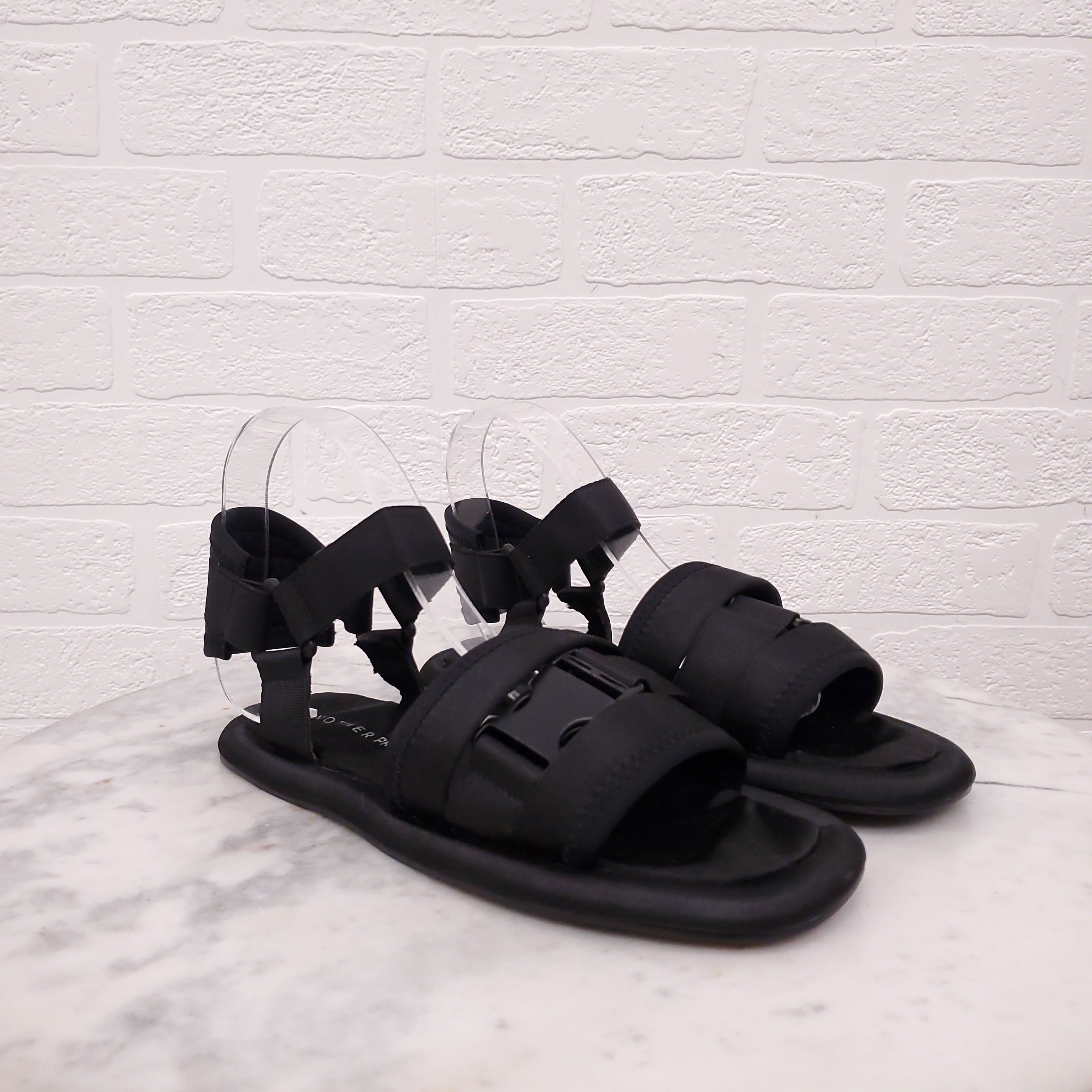 ANOTHER PROJECT BLACK SATIN SANDALS WITH BUCKLE - SIZE 39
