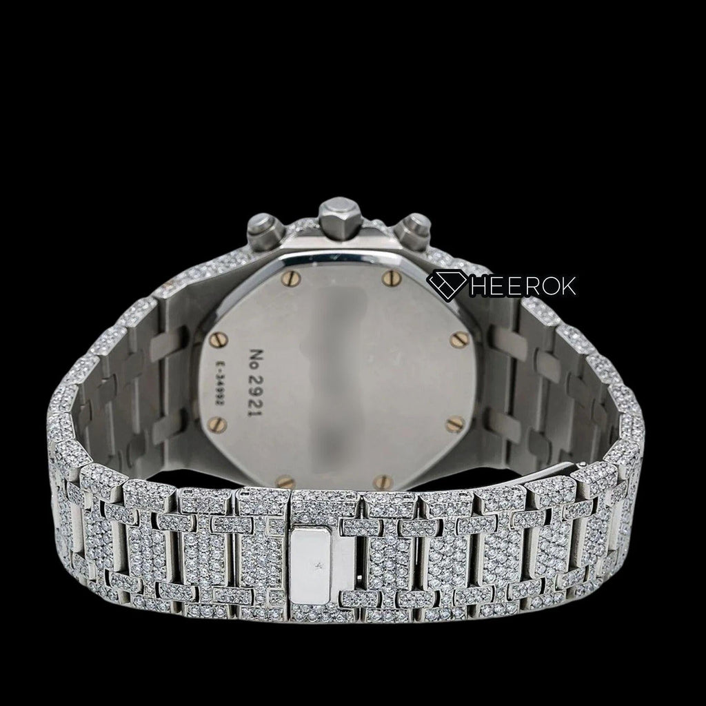 AP Royal Oak Chronograph Full Pave Diamond Dial Stick Markers Diamond Bezel Fully Iced Out Moissanite Watch