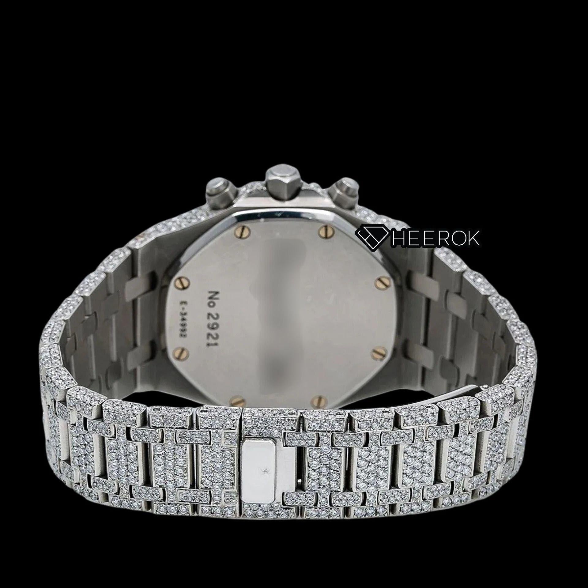 AP Royal Oak Chronograph Full Pave Diamond Dial Stick Markers Diamond Bezel Fully Iced Out Moissanite Watch
