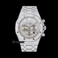 AP Royal Oak Chronograph Full Pave Diamond Dial White Stick Markers Diamond Bezel Fully Iced Out Moissanite Watch
