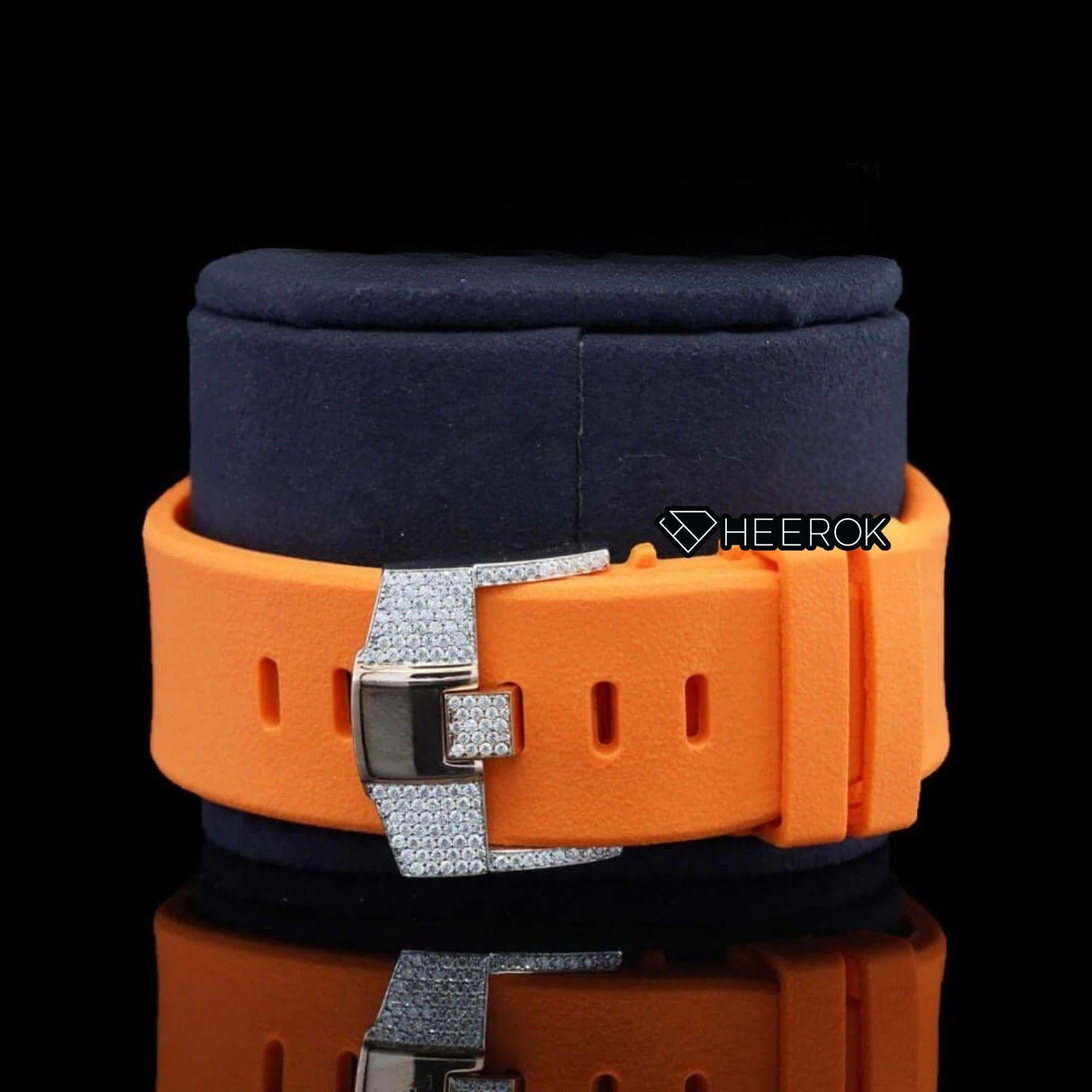 AP Royal Oak Offshore Arabic Numerals Chronograph White Dial Diamond Bezel Moissanite Diamond Orange Rubber Strap