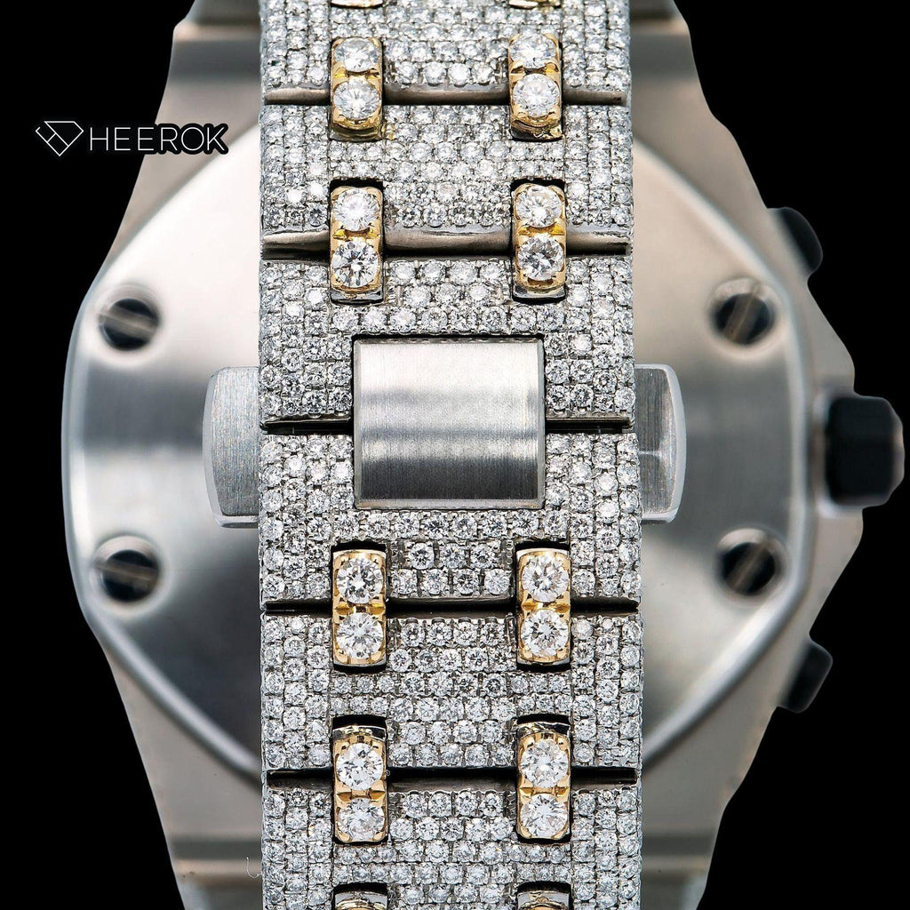 AP Royal Oak Offshore Chronograph Yellow Gold Dial Standard Numerals Large Round Diamond Bezel Two Tone Yellow Gold Moissanite Diamond Watch