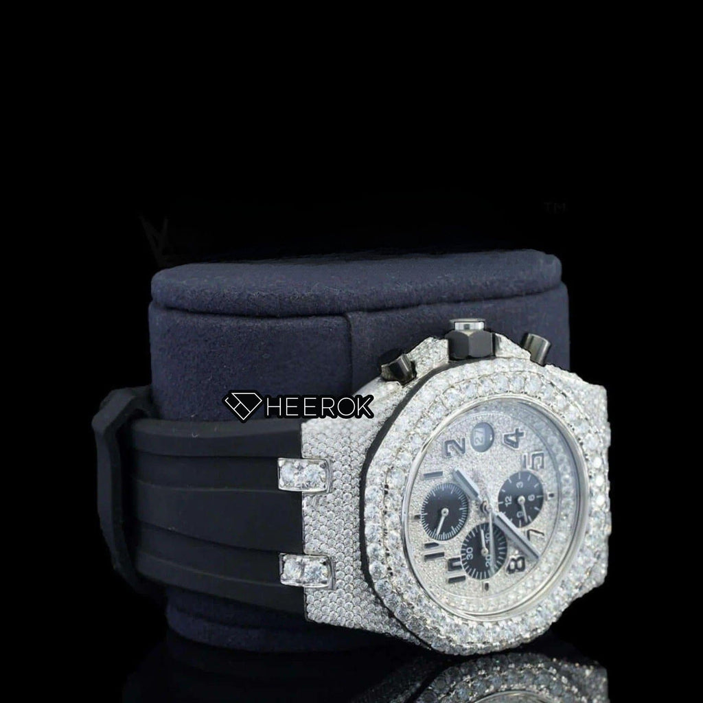 AP Royal Oak Offshore Standard Numerals Chronograph White Dial Diamond Bezel Moissanite Diamond Black Rubber Strap