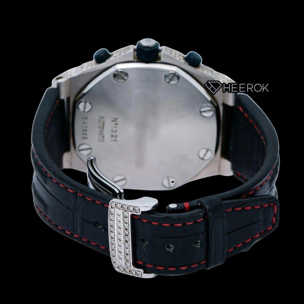 AP Royal Oak Offshore White Dial Diamond Markers Diamond Bezel Leather Strap Semi Iced Moissanite Diamond Watch