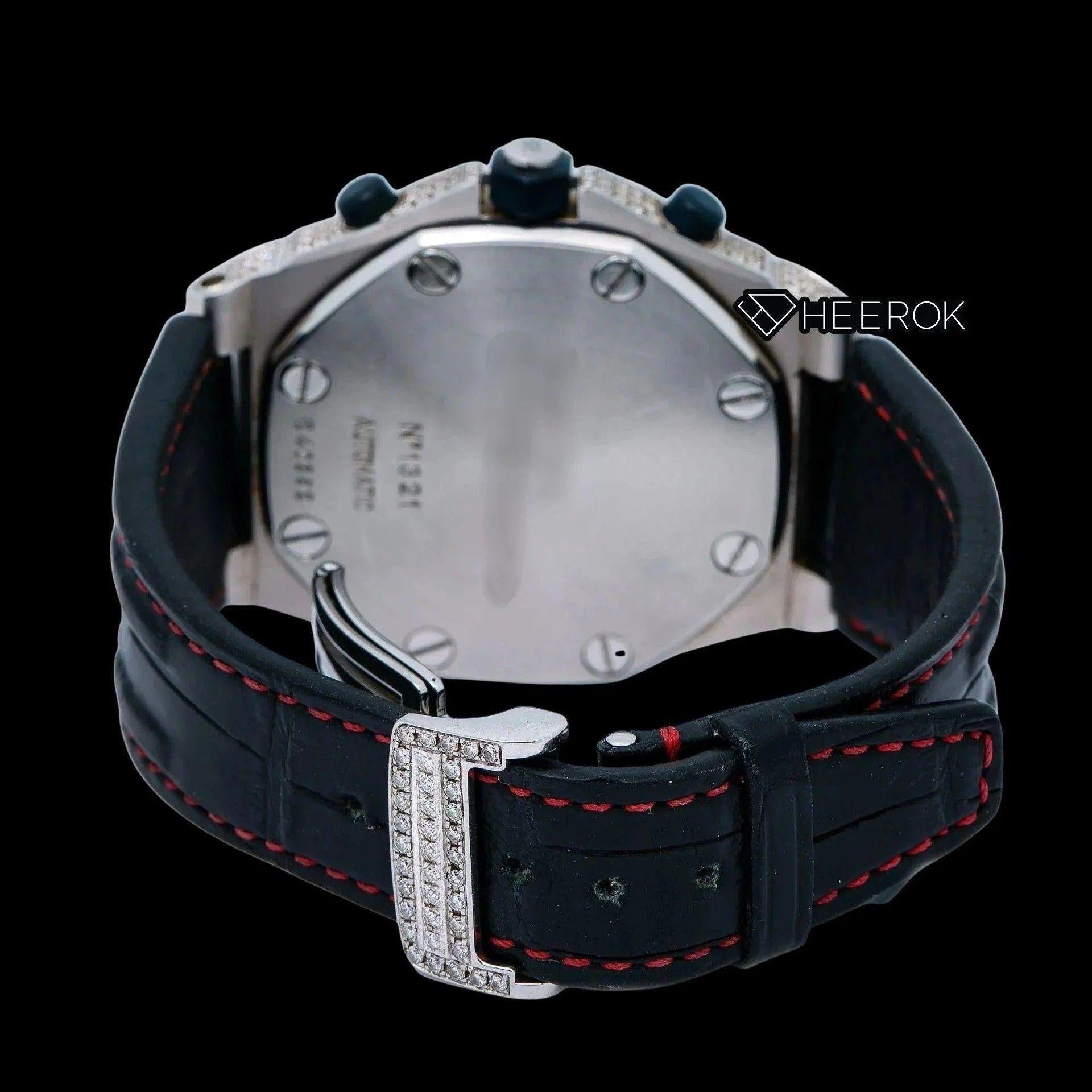 AP Royal Oak Offshore White Dial Diamond Markers Diamond Bezel Leather Strap Semi Iced Moissanite Diamond Watch