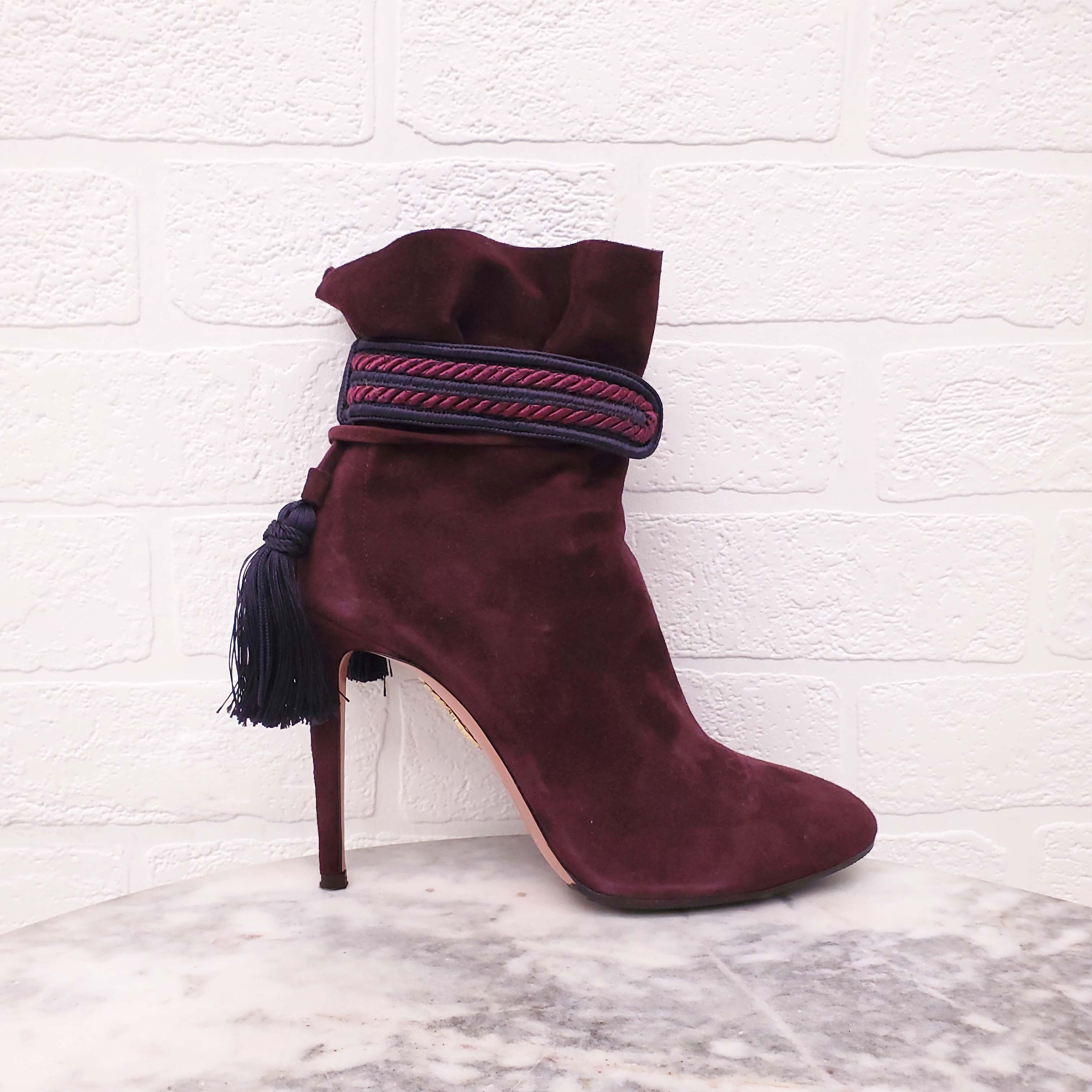 AQUAZZURA BURGUNDY SUEDE BOOTIES - SIZE 36.5