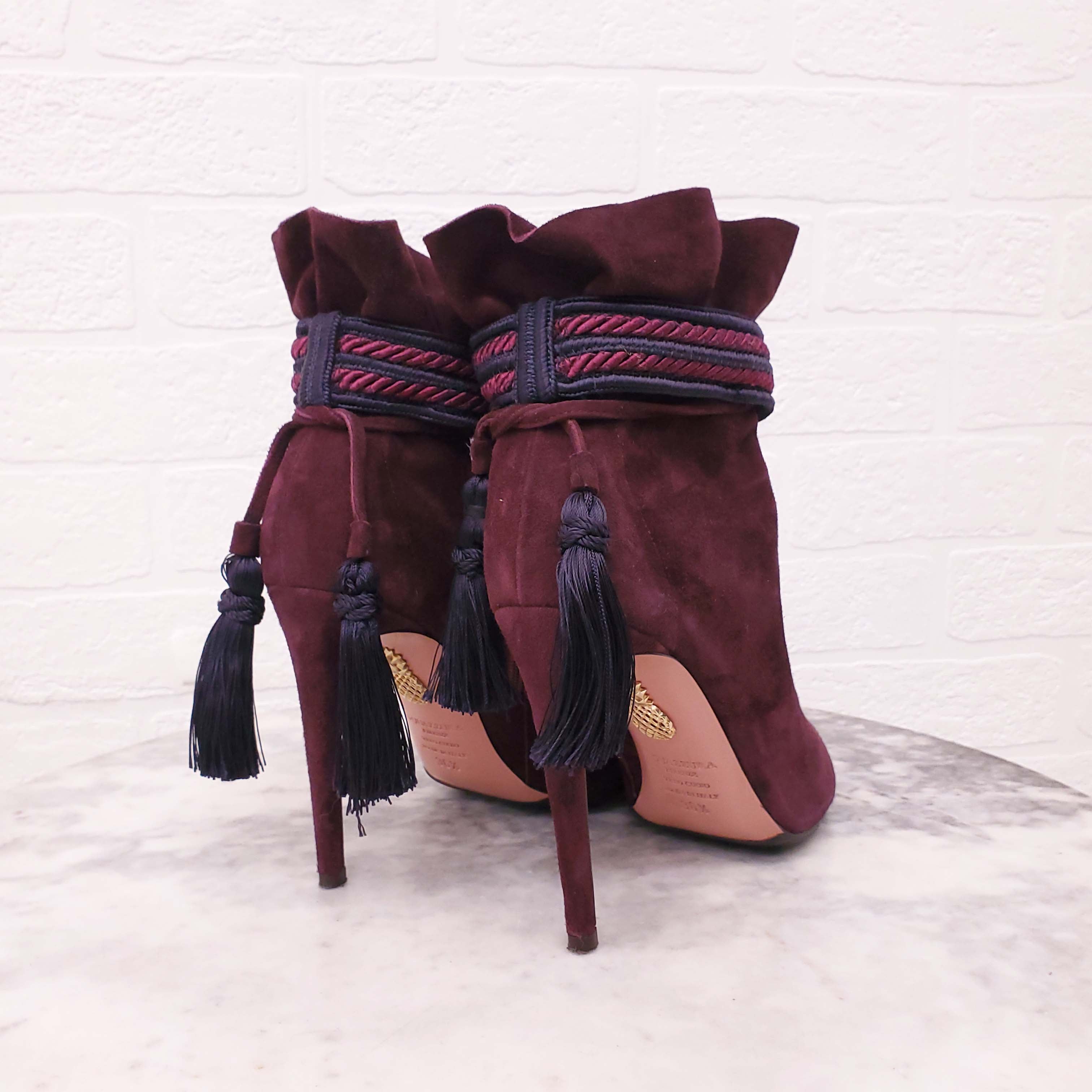 AQUAZZURA BURGUNDY SUEDE BOOTIES - SIZE 36.5
