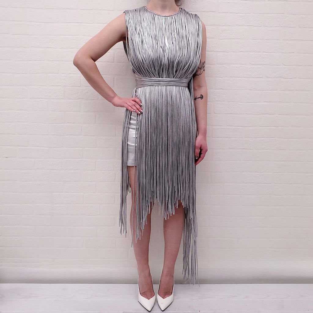 AREA METALLIC MINI FRINGE DRESS - SIZE S
