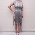 AREA METALLIC MINI FRINGE DRESS - SIZE S