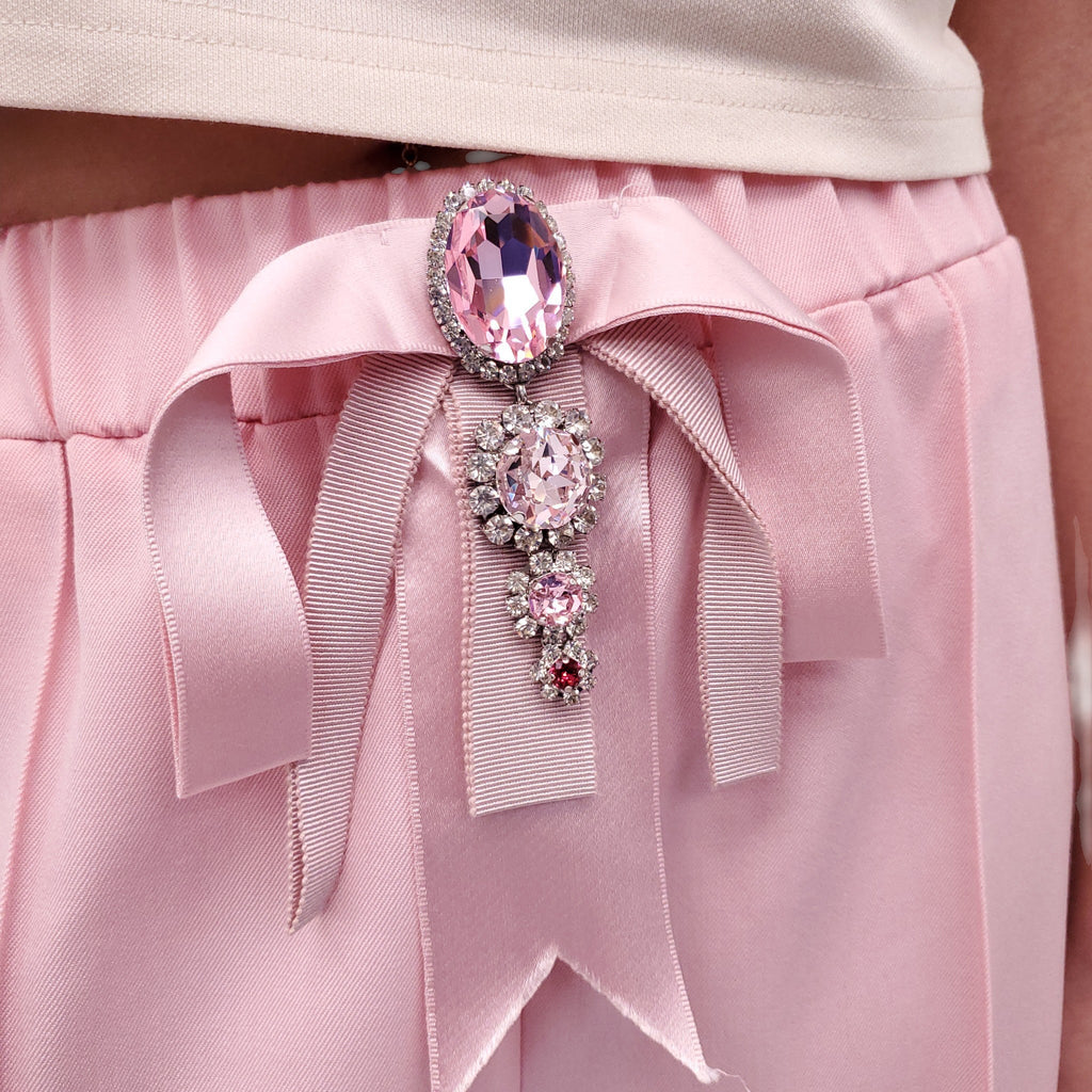 AREA PINK TROUSERS WITH CRYSTAL DETAILS - SIZE M
