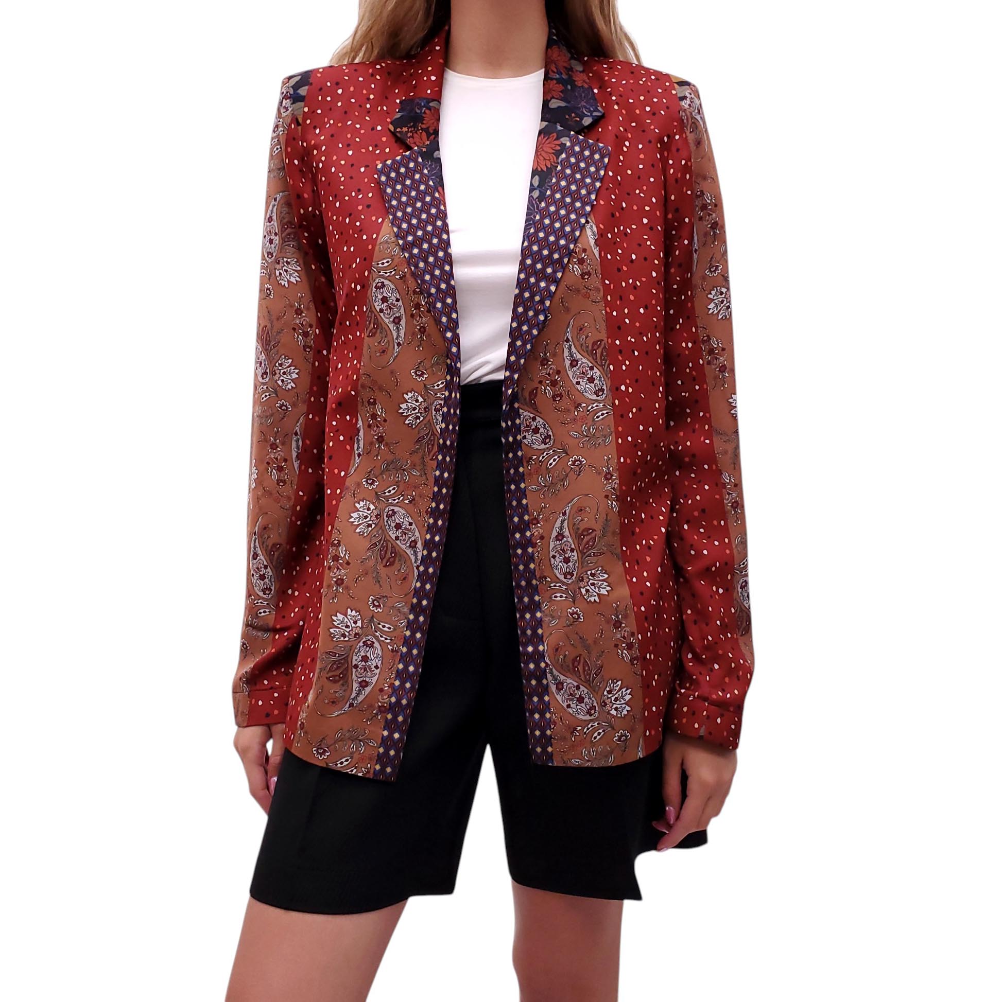 ATELIER JAD MULTI-PATTERNED PAISLEY SILK BLAZER - SIZE L