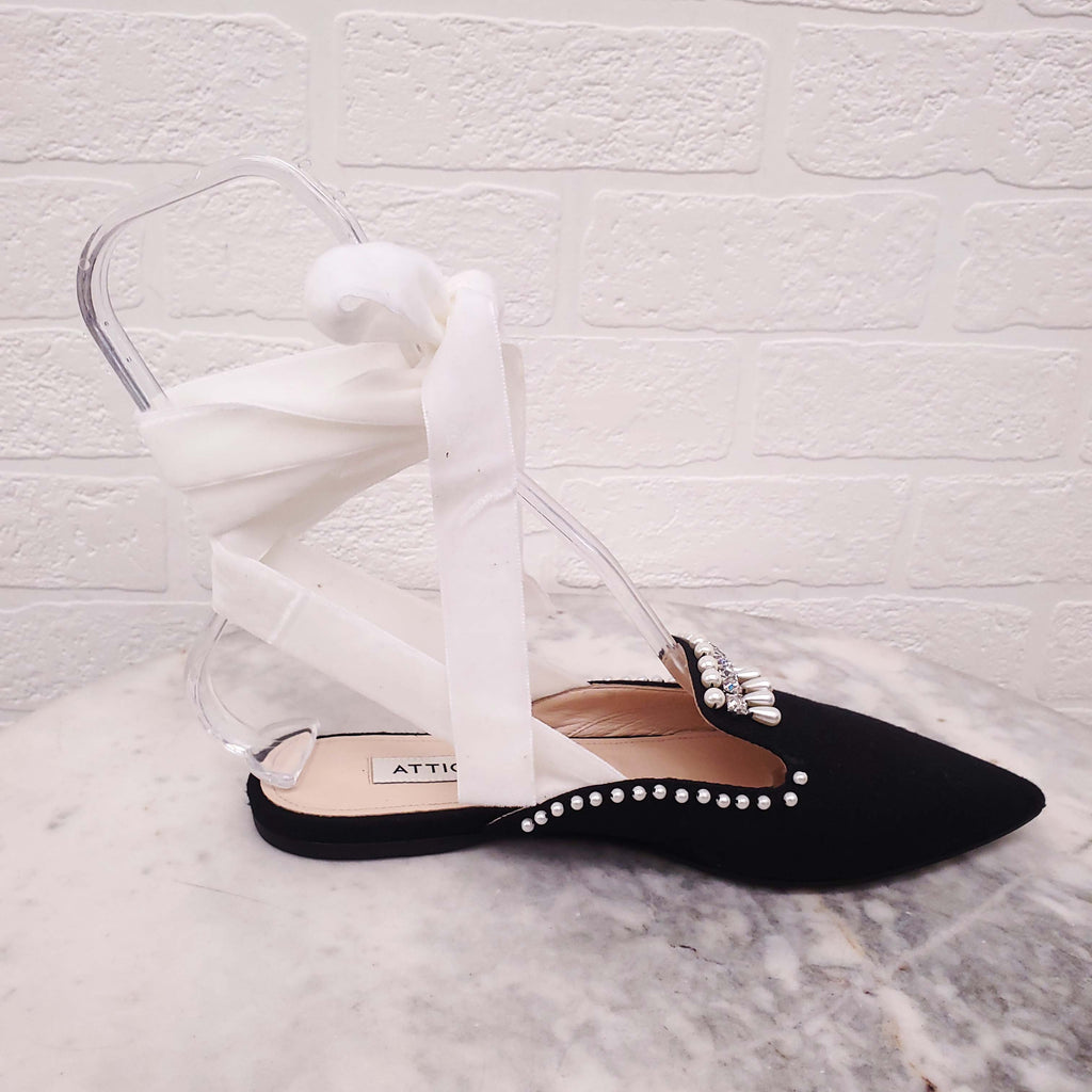 ATTICO PEARL AND CRYSTAL WRAP AROUND FLATS - SIZE 35
