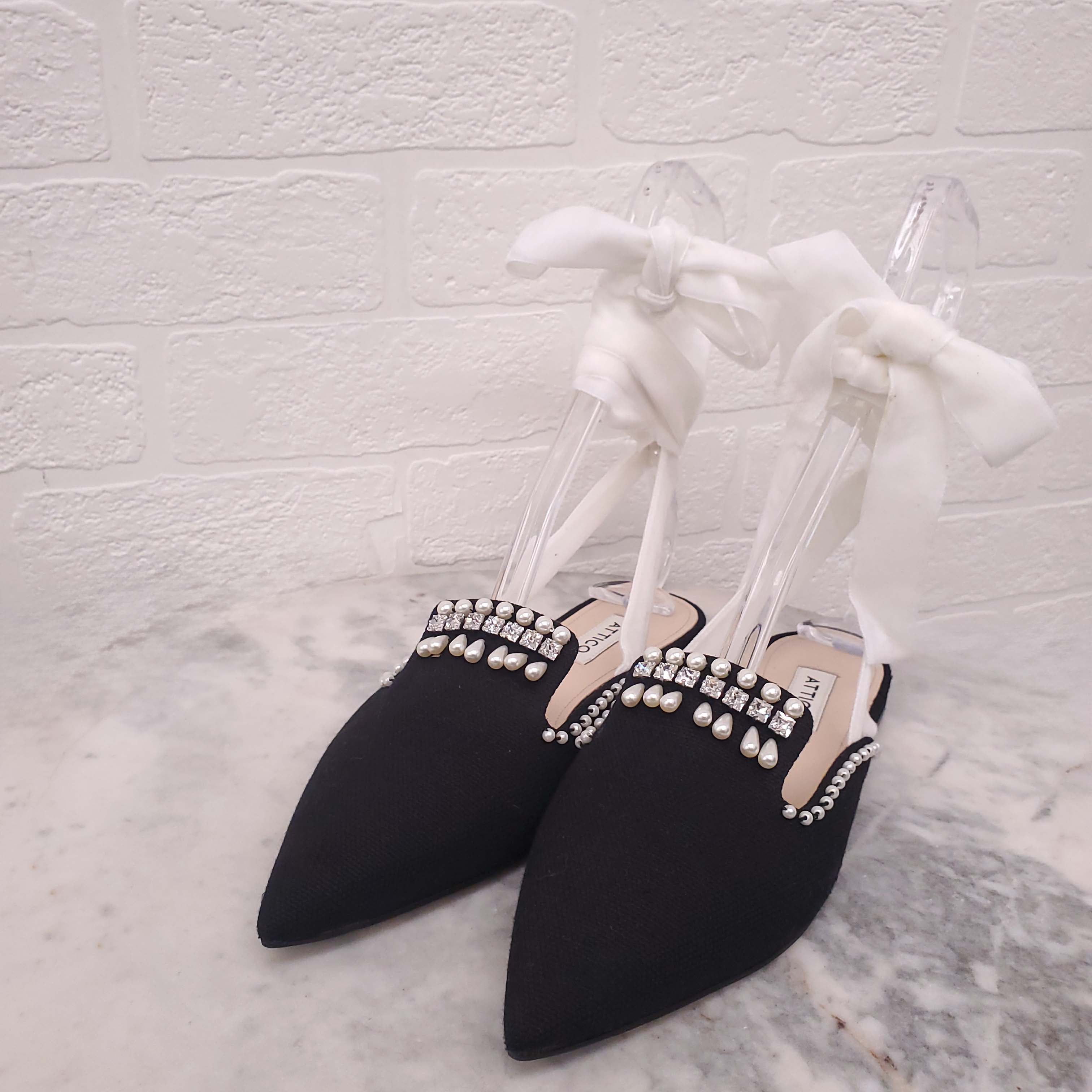 ATTICO PEARL AND CRYSTAL WRAP AROUND FLATS - SIZE 35