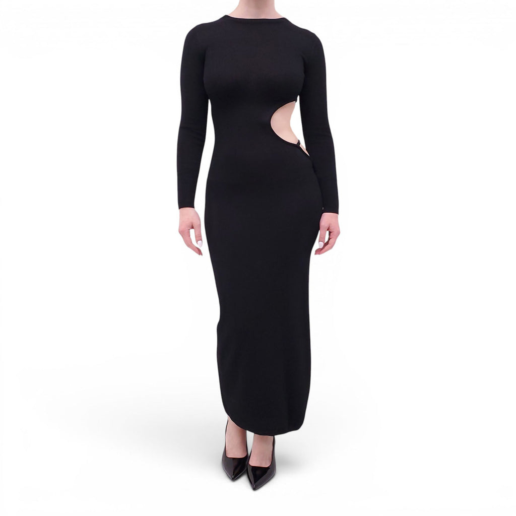 AYA MUSE BLACK KNIT CUTOUT MIDI DRESS - SIZE S