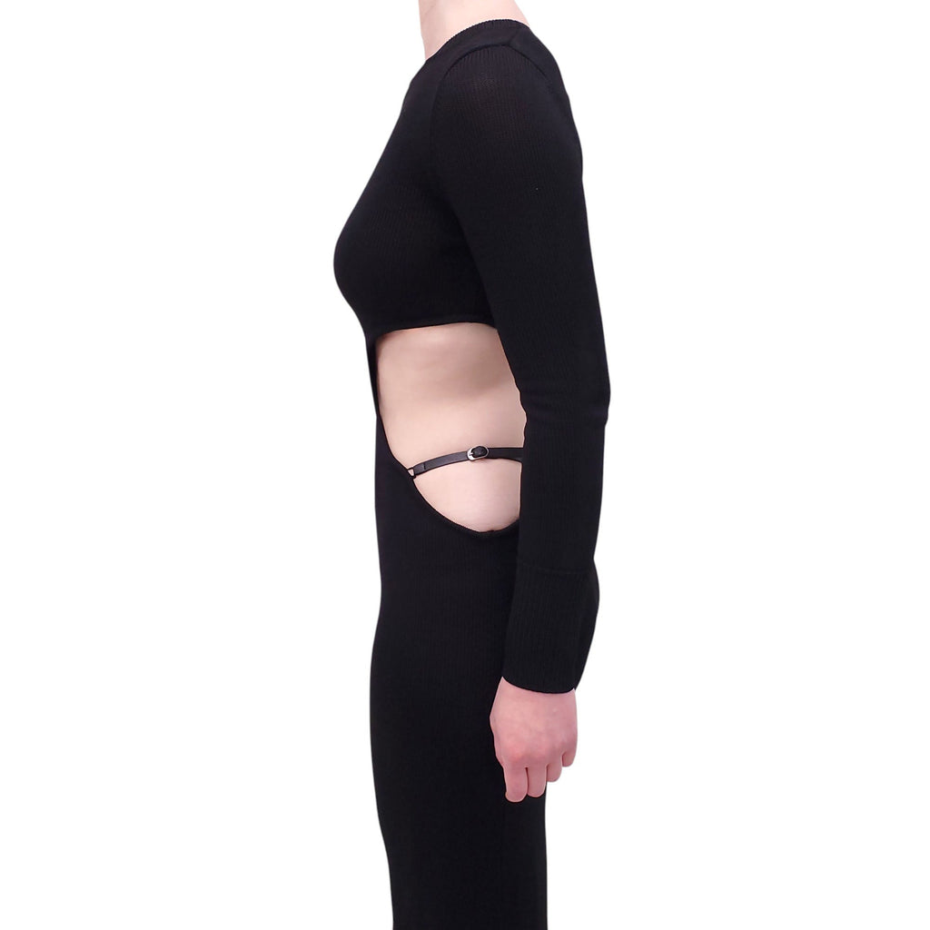 AYA MUSE BLACK KNIT CUTOUT MIDI DRESS - SIZE S