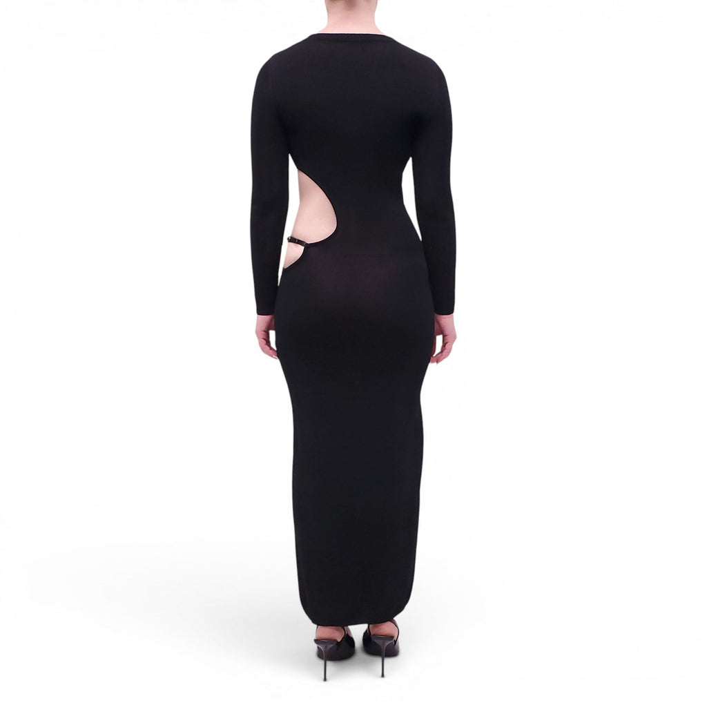 AYA MUSE BLACK KNIT CUTOUT MIDI DRESS - SIZE S