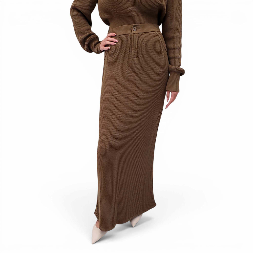 AYA MUSE KHAKI GREEN RIBBED KNIT SET - SIZE S