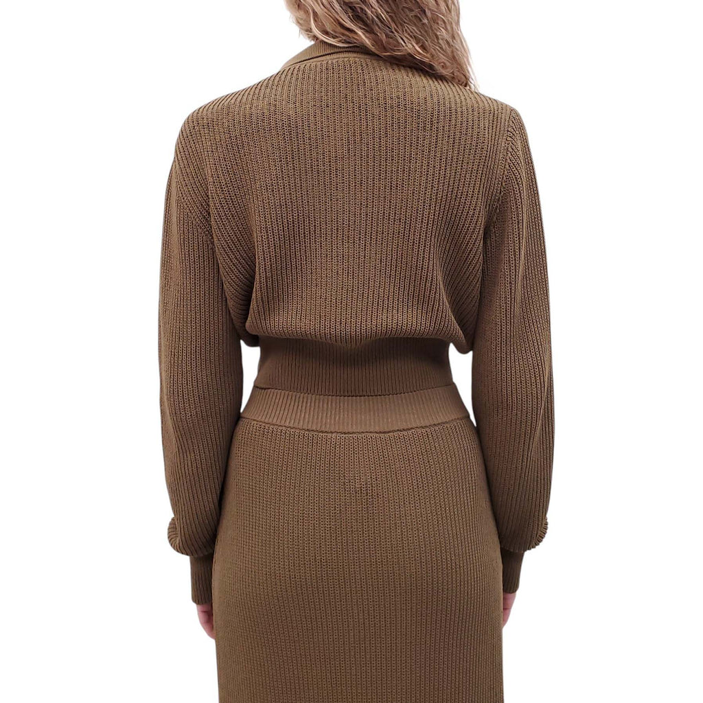 AYA MUSE KHAKI GREEN RIBBED KNIT SET - SIZE S