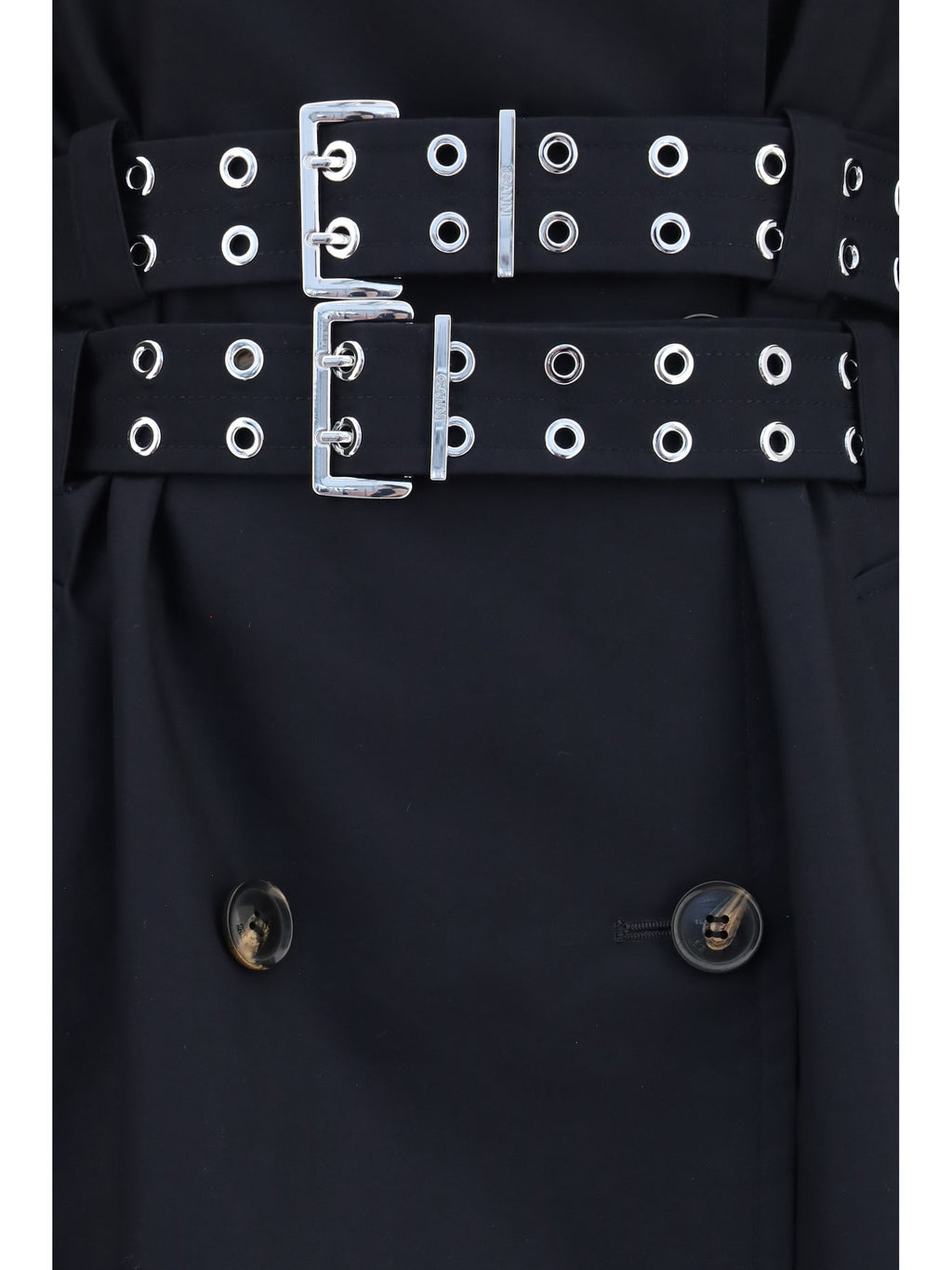 Ganni Women Double-Breasted Cotton Trench Coat With Double Belt