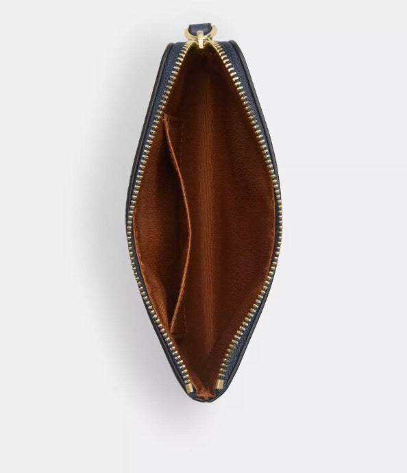 NWT Coach Leather Corner Zip Wristlet Wallet with Embellishments In Gold/Denim