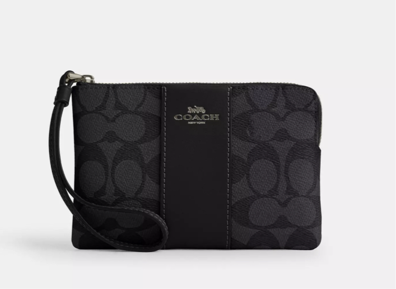 NWT Coach Corner Zip Wristlet Wallet In Signature Canvas With Stripe