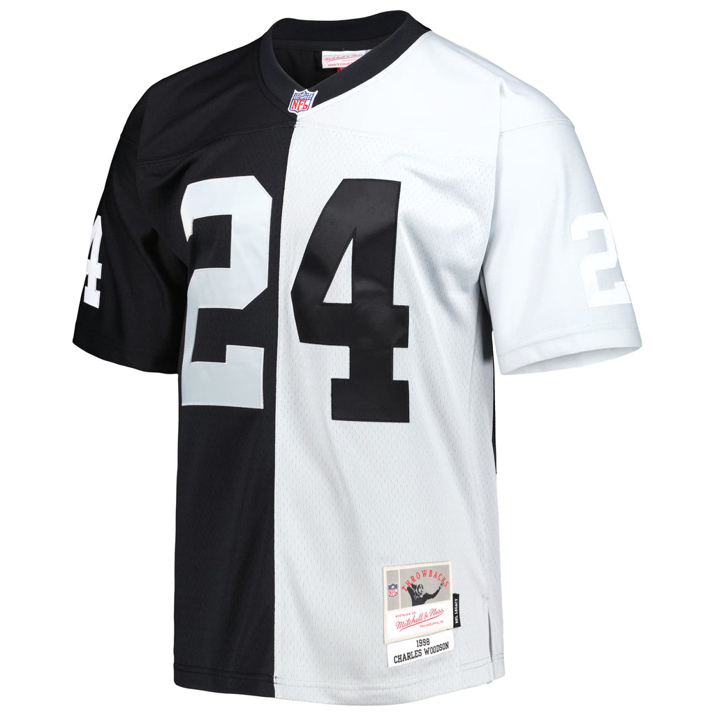 Las Vegas Raiders Charles Woodson Mitchell & Ness Black/Silver 1998 Split Legacy Replica Jersey