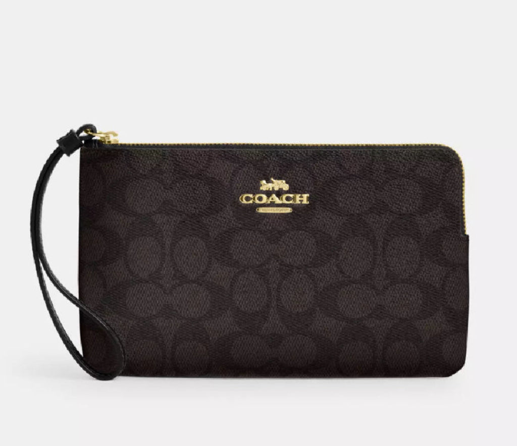 NWT Coach Large CornerZip Wristlet Wallet In Signature Canvas