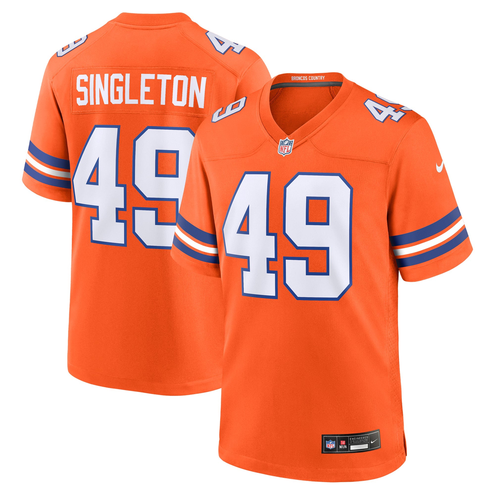 Denver Broncos Alex Singleton Orange Alternate Game Jersey