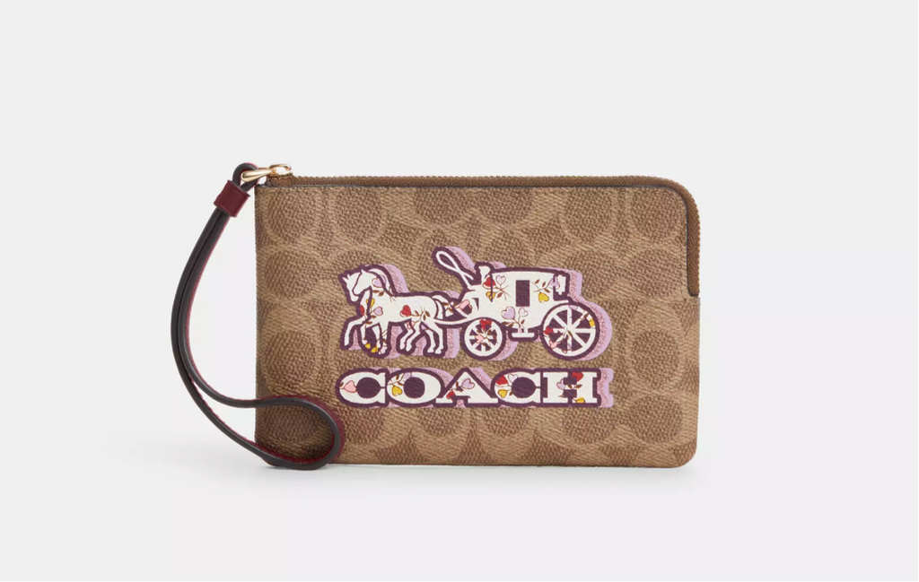 NWT Coach Corner Zip Wristlet In Signature Canvas With Horse And Carriage Print
