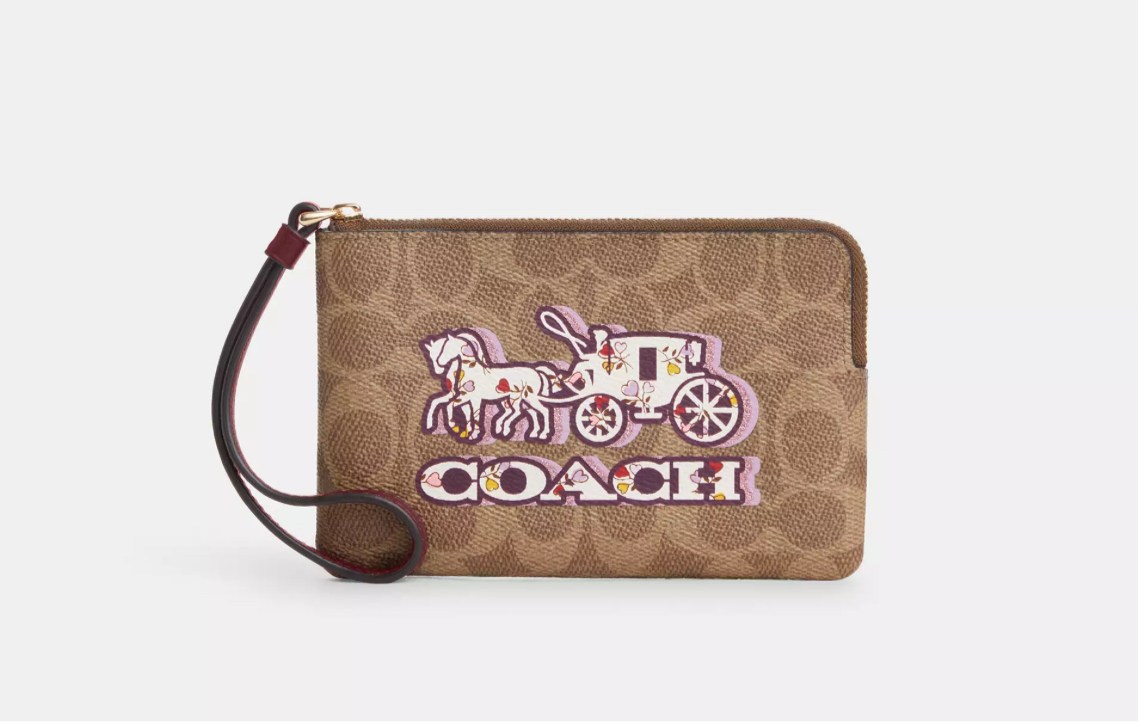 NWT Coach Corner Zip Wristlet In Signature Canvas With Horse And Carriage Print