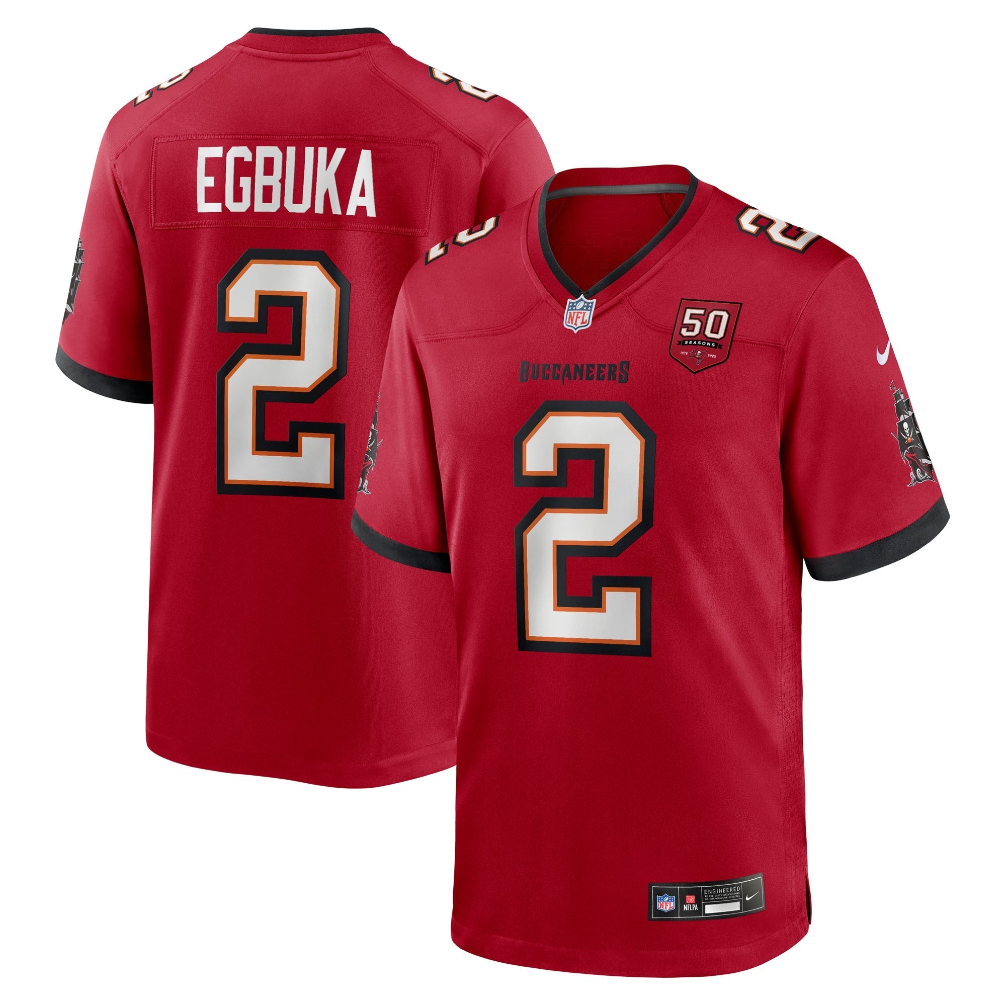 Tampa Bay Buccaneers Emeka Egbuka Red Team 50th Season Game Jersey