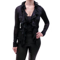 BALENCIAGA BLACK RUFFLE LACE STRETCH CARDIGAN - SIZE S