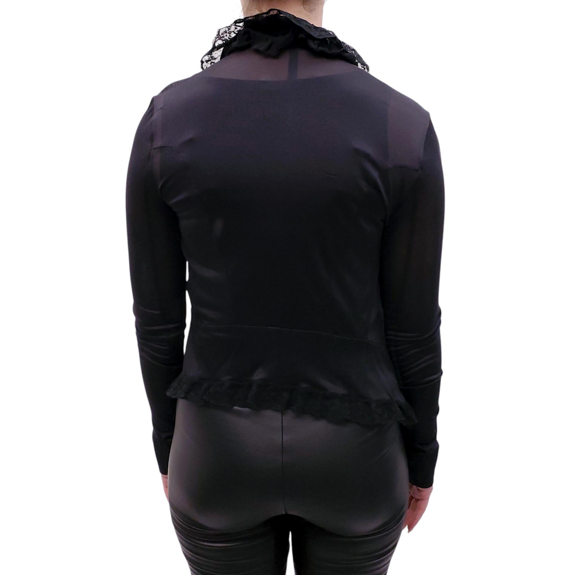 BALENCIAGA BLACK RUFFLE LACE STRETCH CARDIGAN - SIZE S