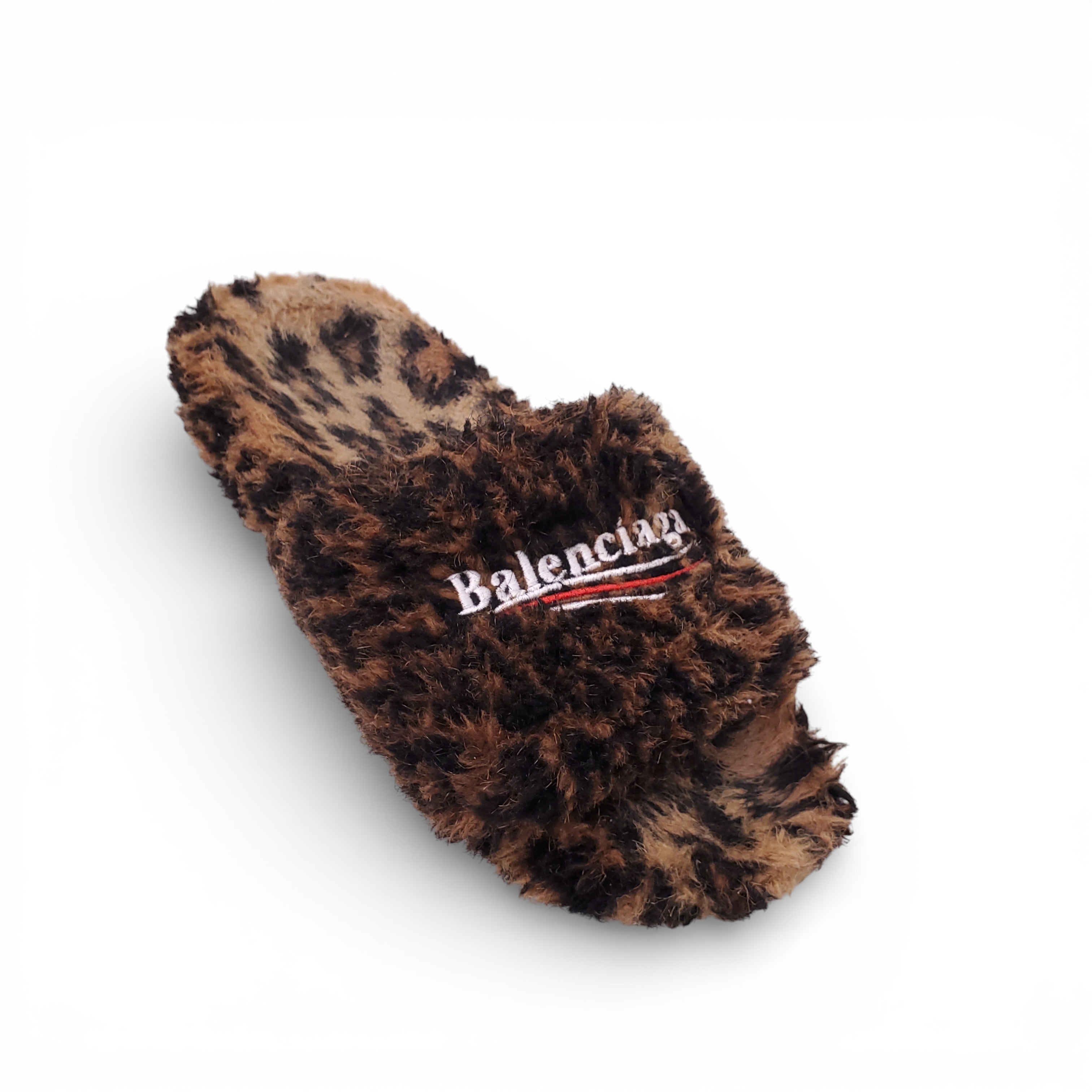 BALENCIAGA LEOPARD FUR LOGO SLIDES - SIZE 39