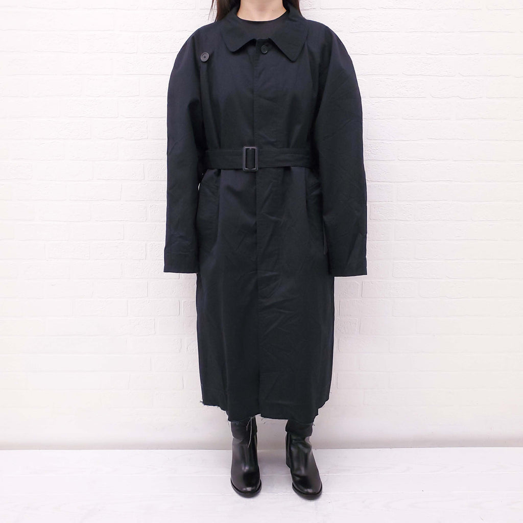 BALENCIAGA OVERSIZED BLACK CRINKLED TRENCH COAT WITH BELT - SIZE XXS