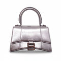 BALENCIAGA SILVER SMALL HOURGLASS TOP HANDLE BAG