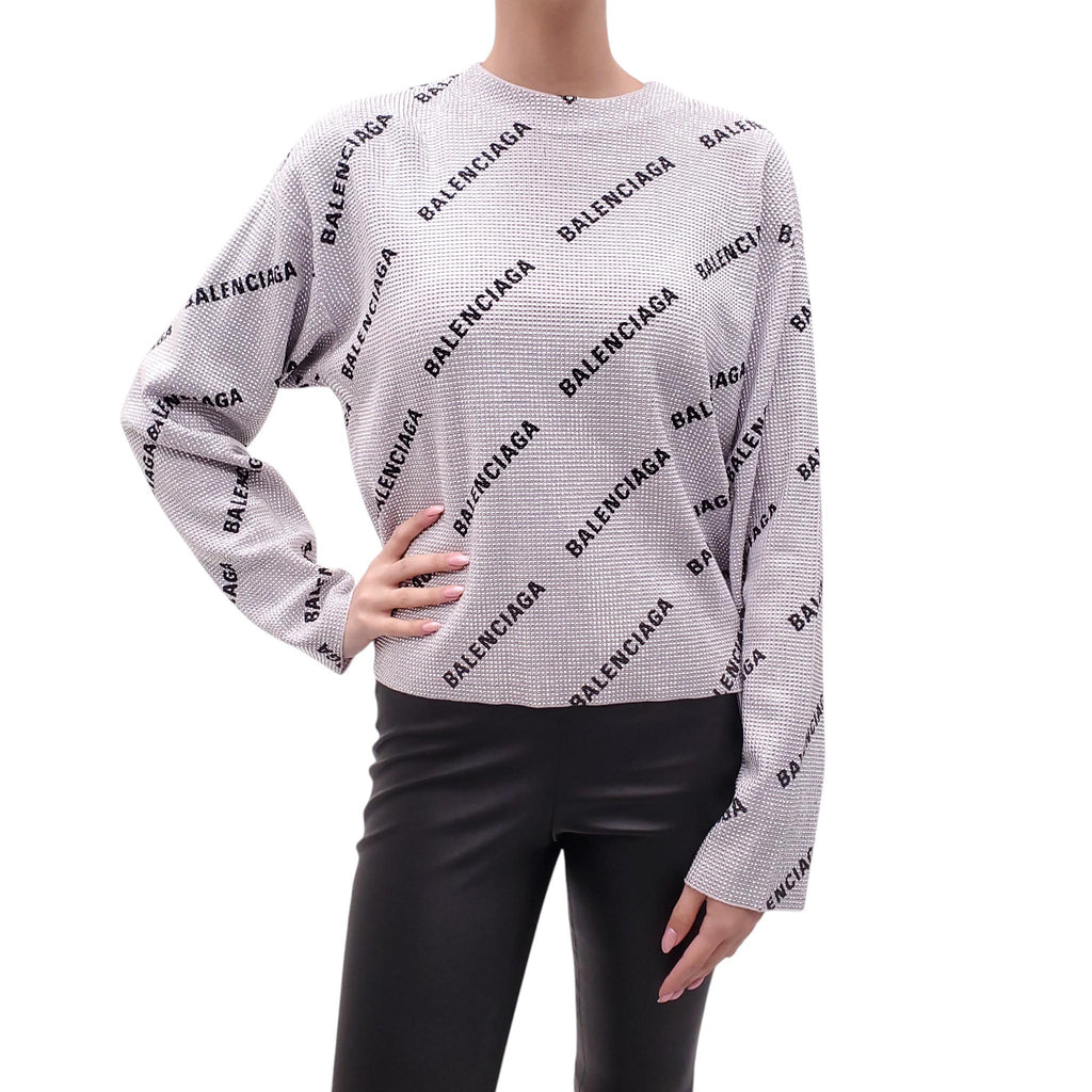 BALENCIAGA SILVER SPARKLE LOGO TOP - SIZE S