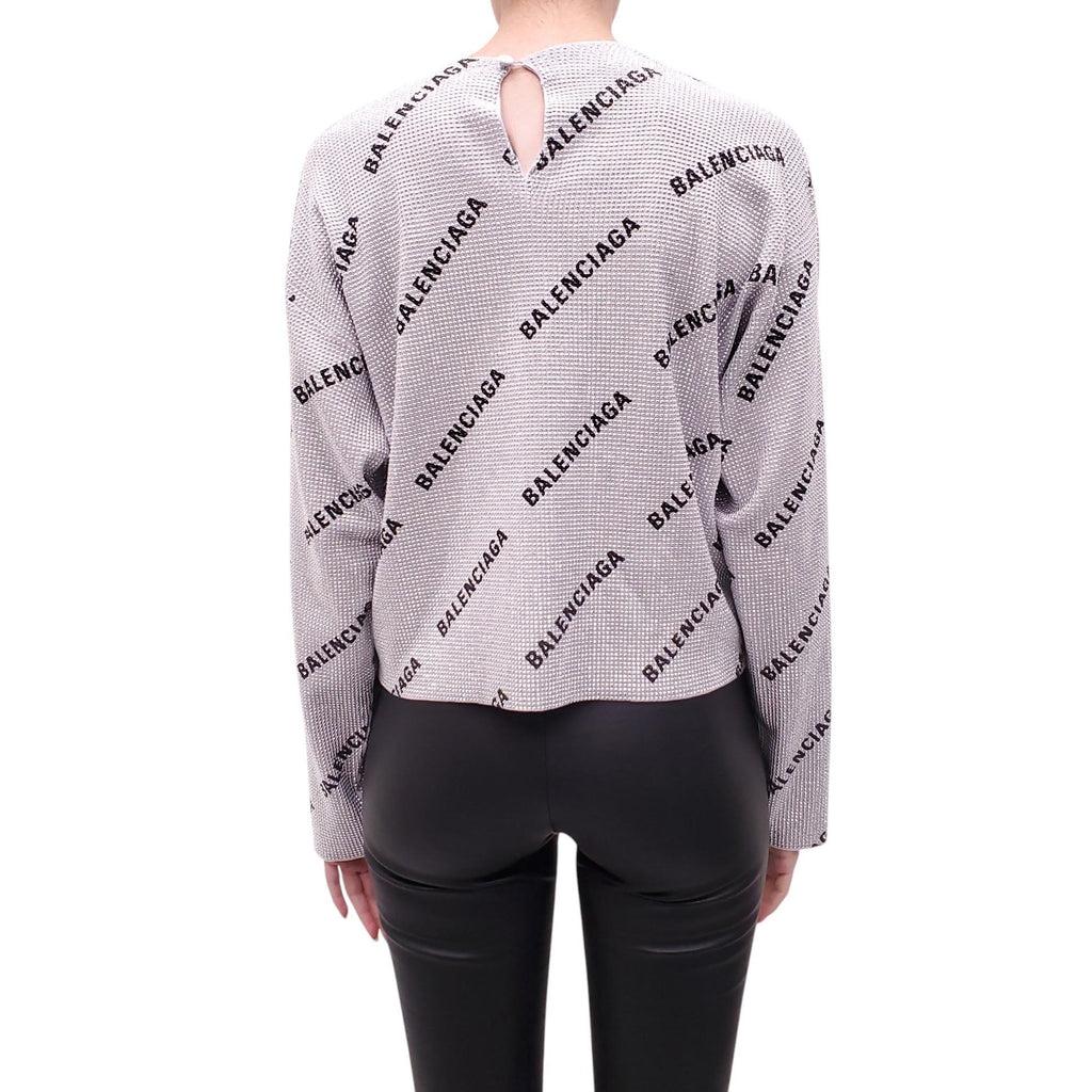 BALENCIAGA SILVER SPARKLE LOGO TOP - SIZE S