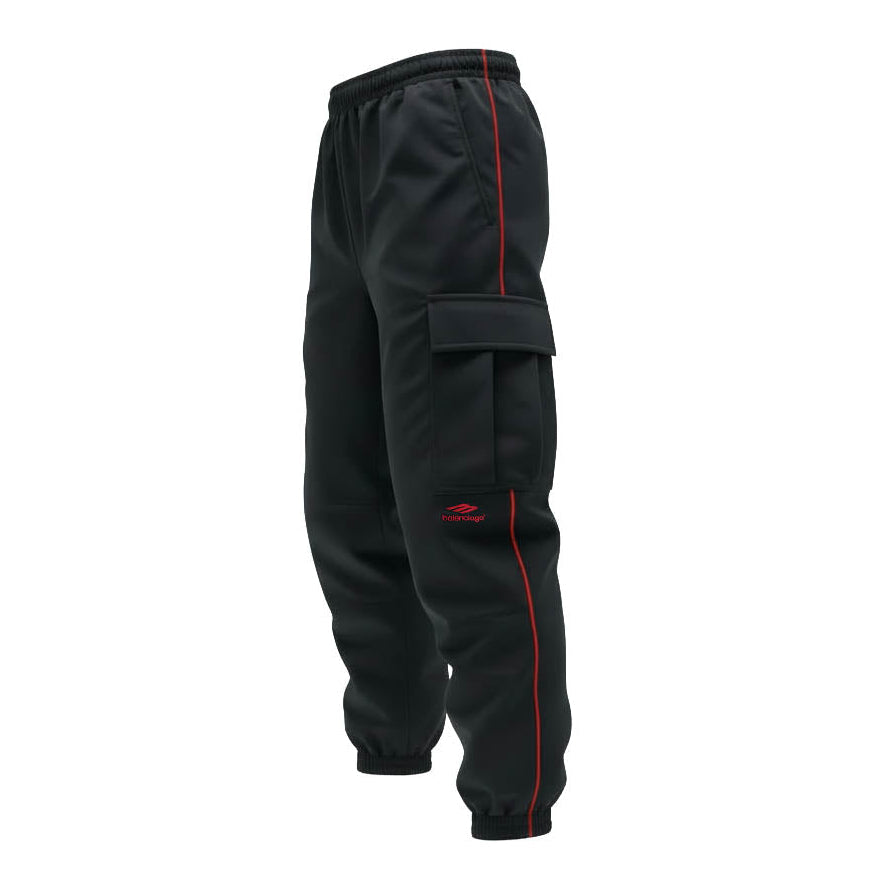 BALENCIAGA UNISEX BLACK CARGO PANTS WITH RED STRIPE - SIZE 48