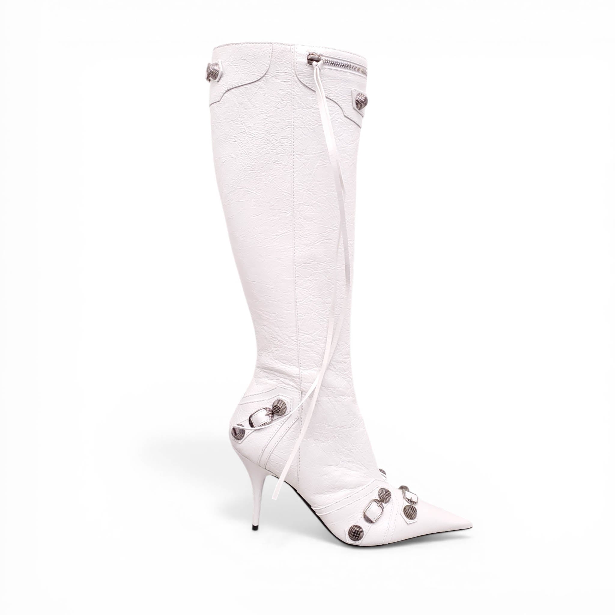 BALENCIAGA WHITE AND SILVER CAGOLE BOOTS - SIZE 41