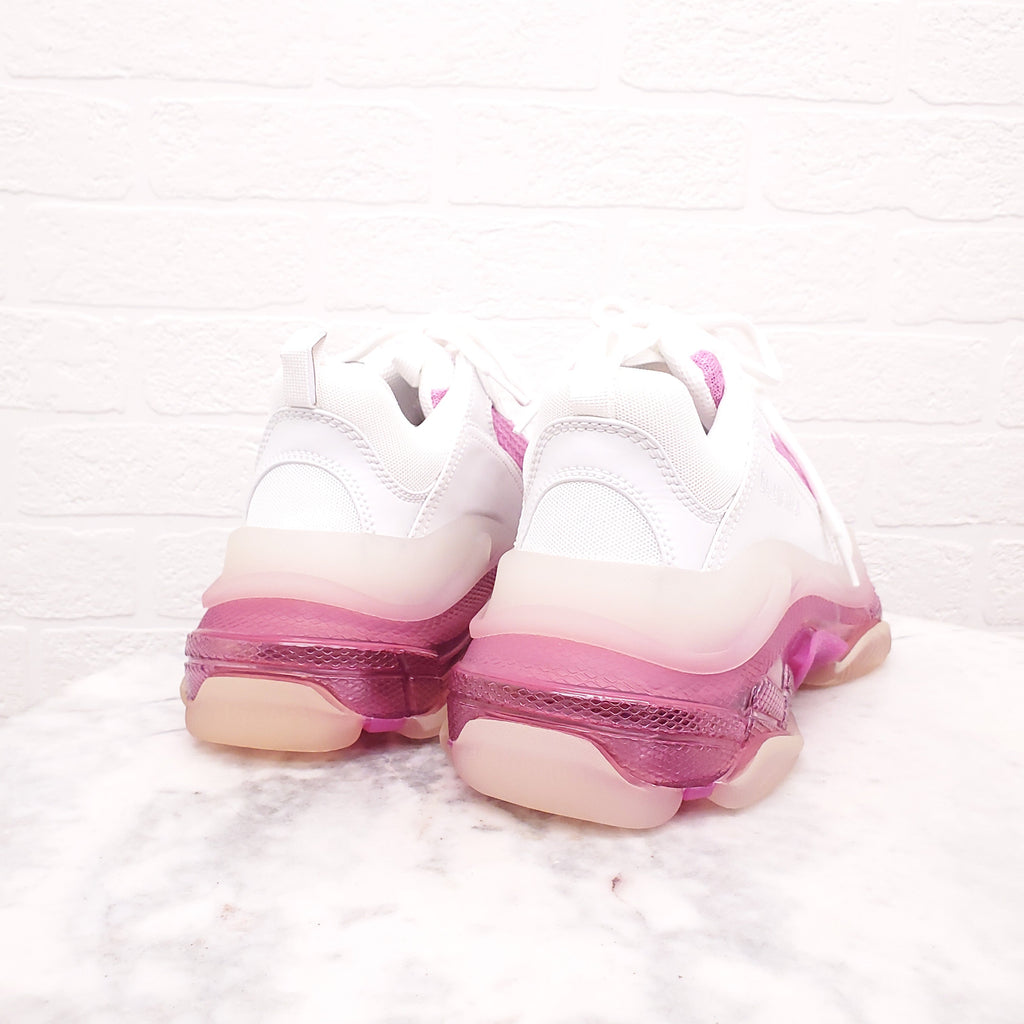 BALENCIAGA WHITE/PINK FLUO CLEAR SOLE SNEAKERS - SIZE 41