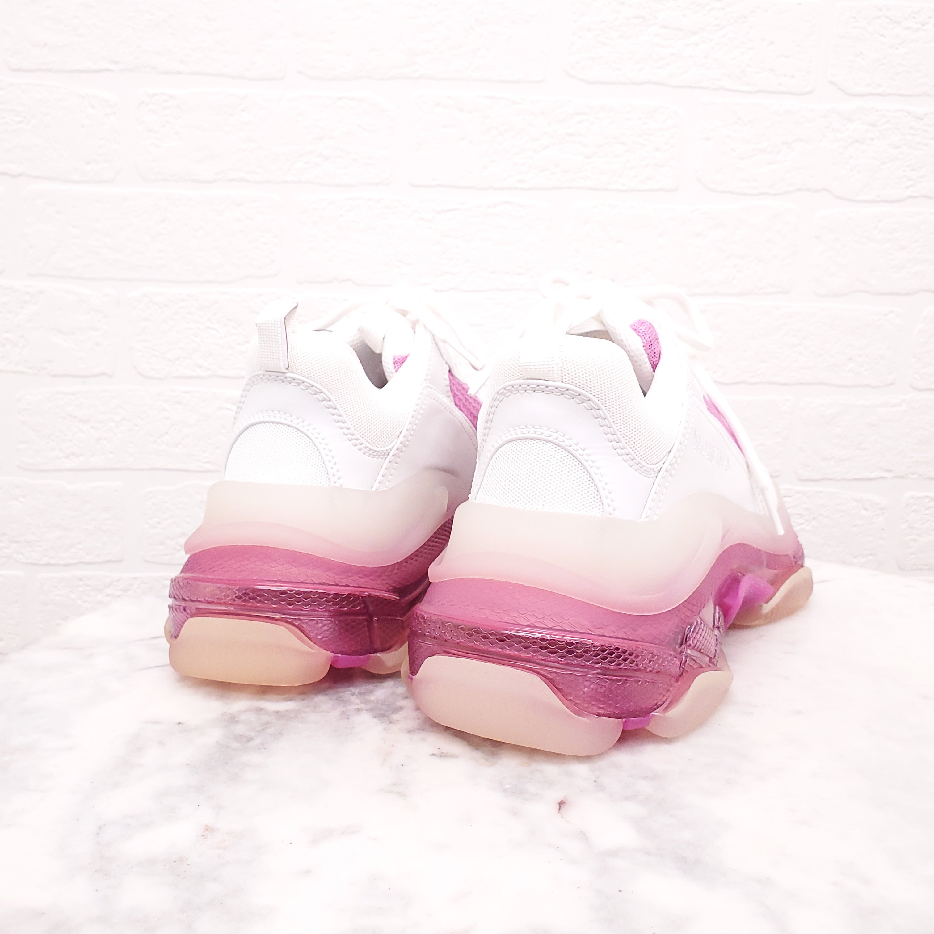 BALENCIAGA WHITE/PINK FLUO CLEAR SOLE SNEAKERS - SIZE 41