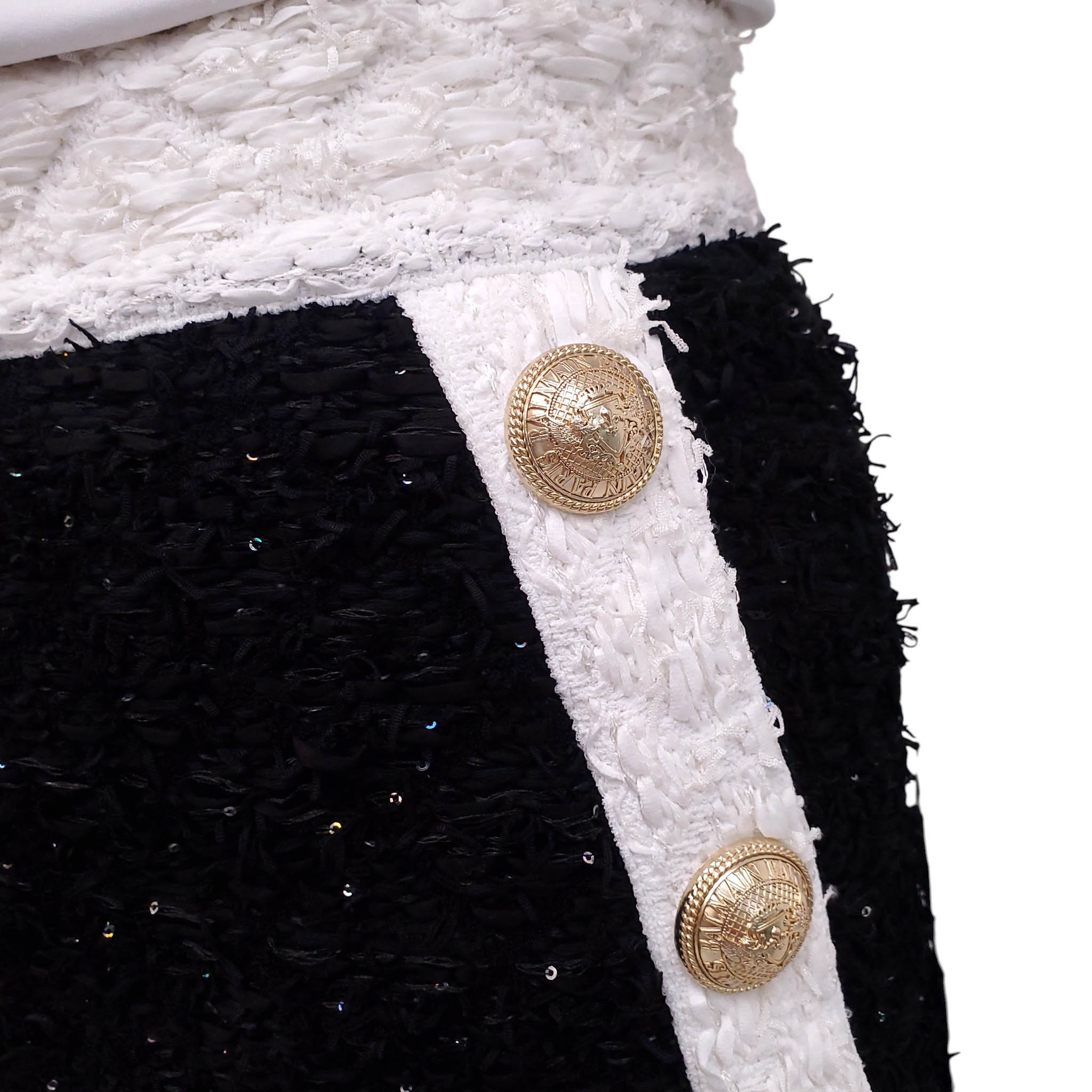 BALMAIN BLACK AND WHITE SEQUIN TWEED SHORTS - SIZE 38