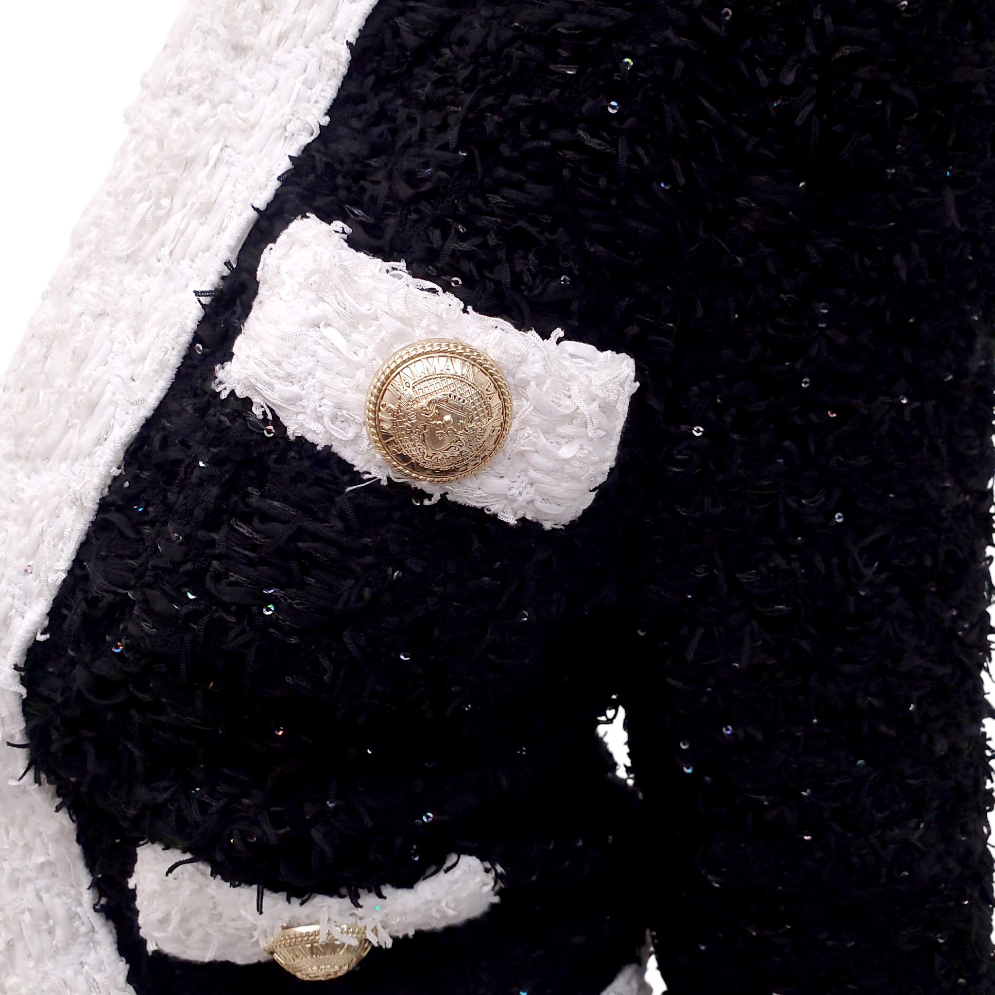 BALMAIN BLACK AND WHITE TWEED SEQUIN CARDIGAN JACKET - SIZE 40