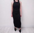 BALMAIN BLACK HALTER DRESS WITH LOGO BUTTON CLASP - SIZE 38